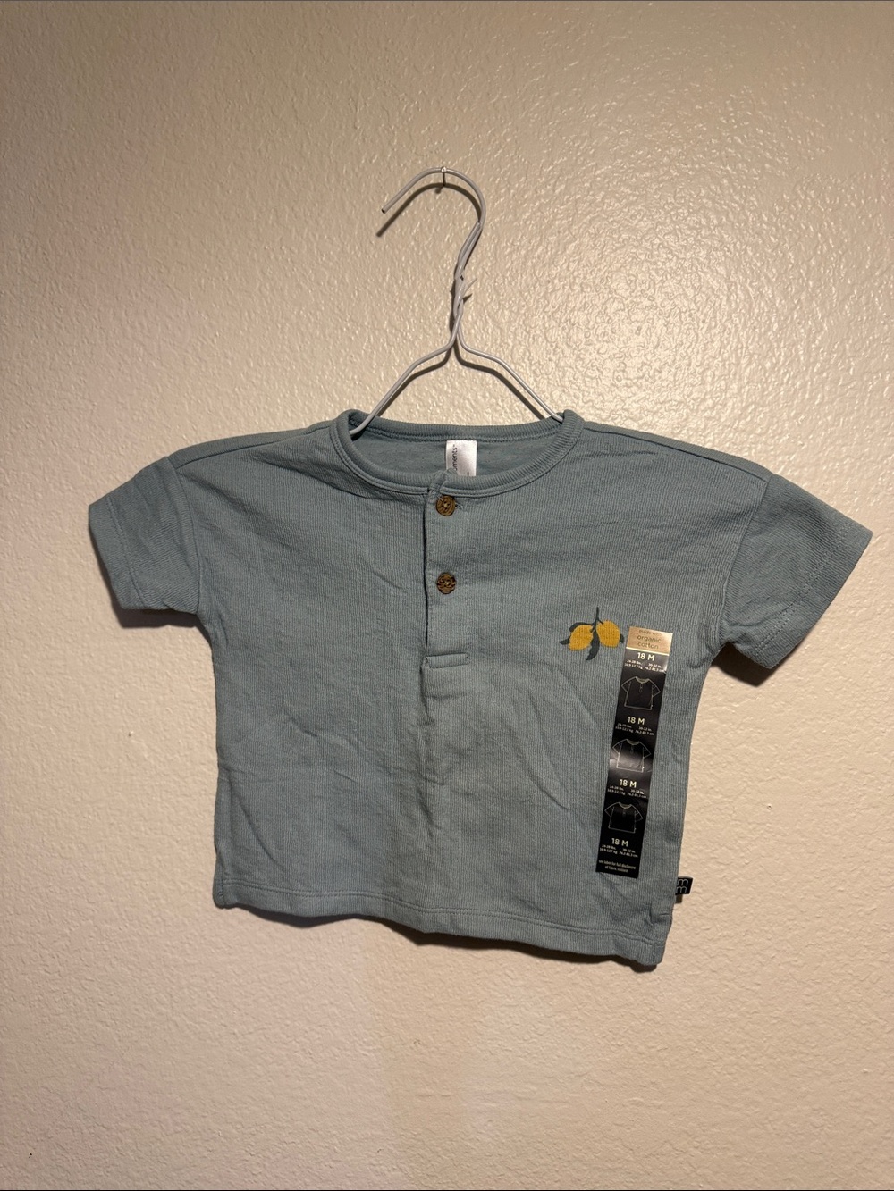 Baby/Toddler Blue Short-Sleeve Henley Tee with Lemon Detail